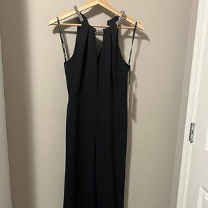 Black Calvin Klein Jumpsuit with silver beaded halter neck size 2 NWT